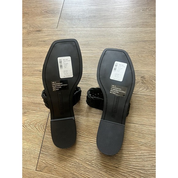 BCBG Generation Black Shoes Weave Strap Flat Slide On Sandals Women's Size 10 - Picture 4 of 5